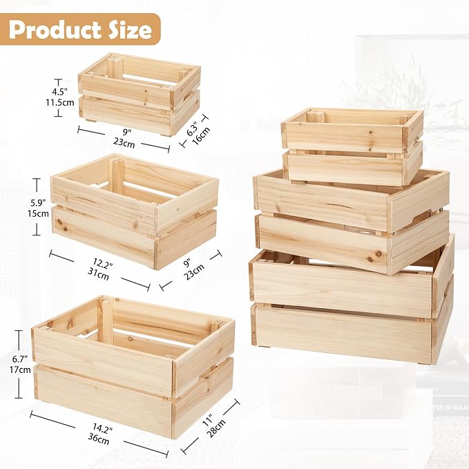 Oairse Set of 3 Rustic Wooden Storage Crates - Image 5
