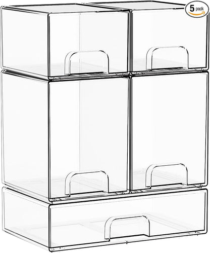 Yieach 5 Set Clear Stackable Storage Drawers and Acrylic Drawer Organizer by Yieach