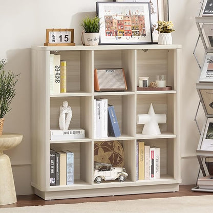 9 Cube Storage Book Shelf, Wood Floor Standing 3-Tier Cubby Bookshelf by Joaxswe