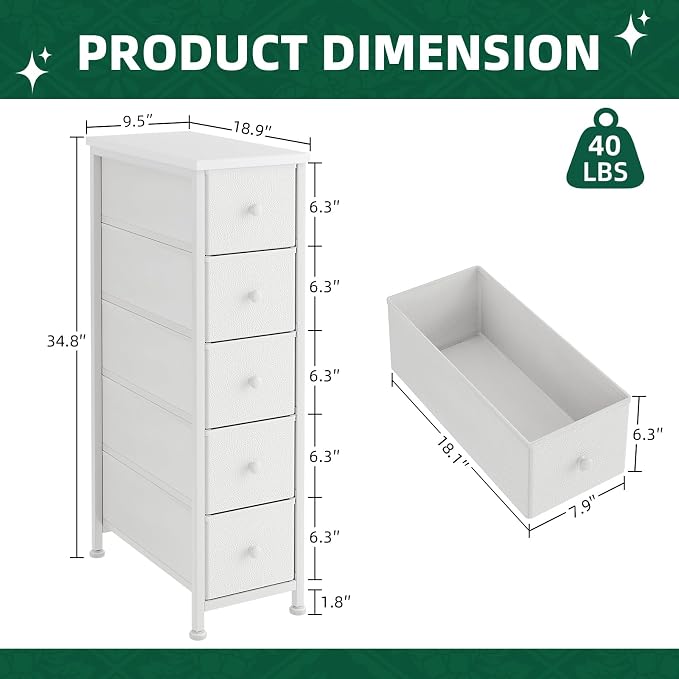Narrow Dresser, Slim Fabric Dressers Chest of Drawers - Image 3