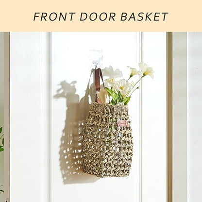 Woven Front Door Basket Water Hyacinth Wall Hanging Basket Decorative Boho - Image 6