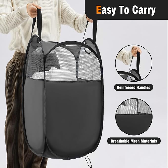 TECHMILLY Pop Up Foldable Laundry Basket, Mesh Laundry Hamper - Image 3