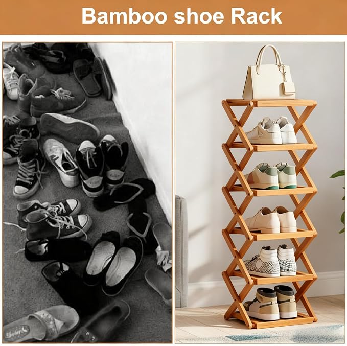 YYW Flat Bamboo Shoe Rack for Entryway, Installation-Free and Folding Vertical - Image 5