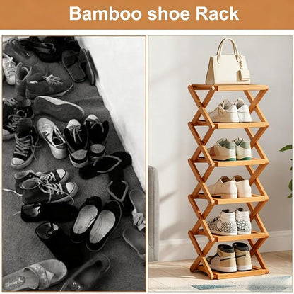 YYW Flat Bamboo Shoe Rack for Entryway, Installation-Free and Folding Vertical - Image 5