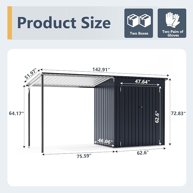 Polar Aurora 12×4 FT Outdoor Storage Shed & Hardtop Gazebo Combo, 6x4 FT Small - Image 2