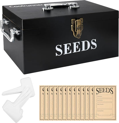 Coolrunner Wood Seed Saving Box, Seed Storage Organizer Case, Seed Packet by Coolrunner