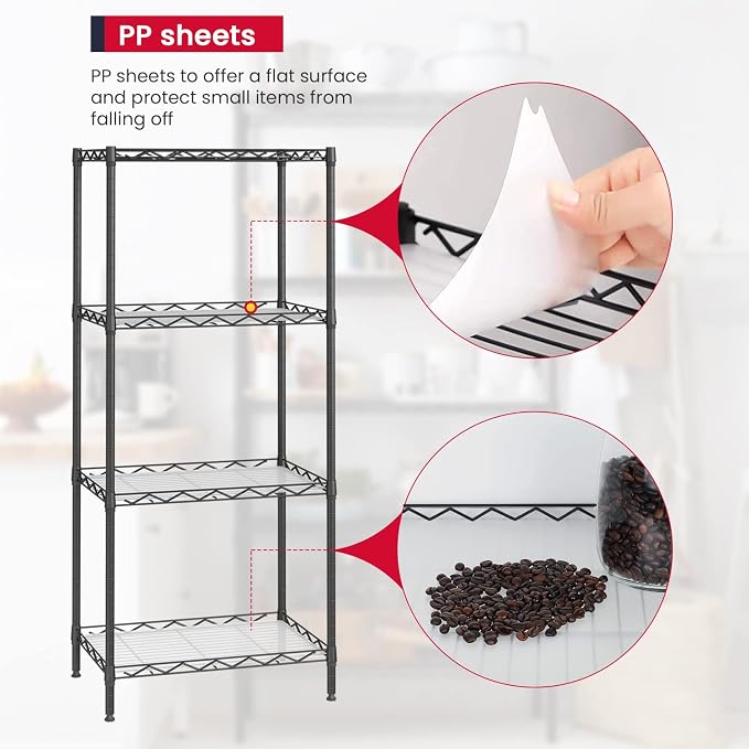 BestOffice 4-Shelf Adjustable Storage Shelving Unit Metal Rack Wire Shelf - Image 6