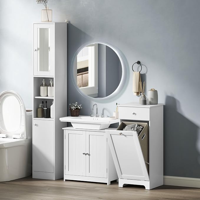 kleankin 23.5" Pedestal Sink Storage Cabinet, Freestanding Bathroom Under Sink - Image 8