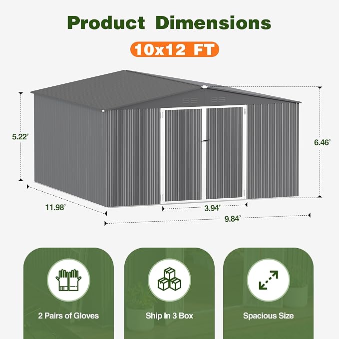 10 x 12 FT Outdoor Storage Shed, Heavy Duty Metal Shed - Image 2