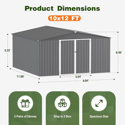 10 x 12 FT Outdoor Storage Shed, Heavy Duty Metal Shed - Image 2