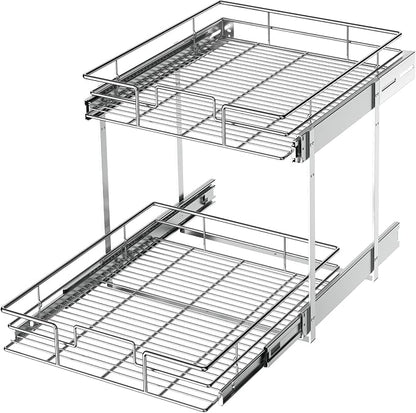 LOVMOR 2 Tier Individual Pull Out Cabinet Organizer 15½" W x 21½" D, Slide Out by LOVMOR
