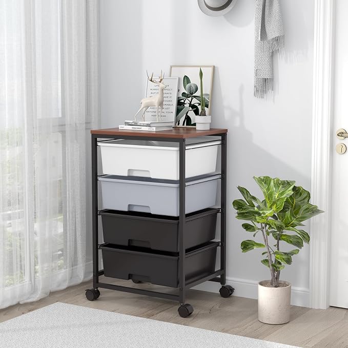 Utility Cart with 4 Drawers, Rolling Storage Cart with Drawers, Light Grey - Image 7