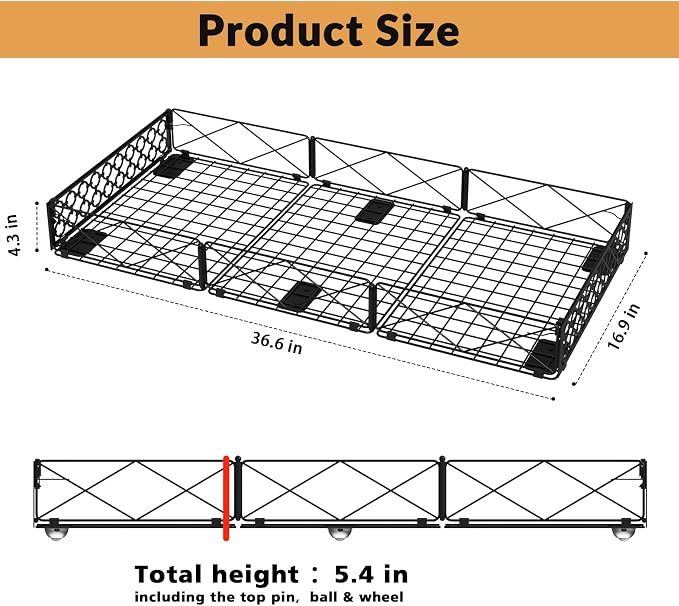 NADAMOO 5.4 in Low Profile Under Bed Storage, 36.6" Ultra Long Metal Underbed - Image 6