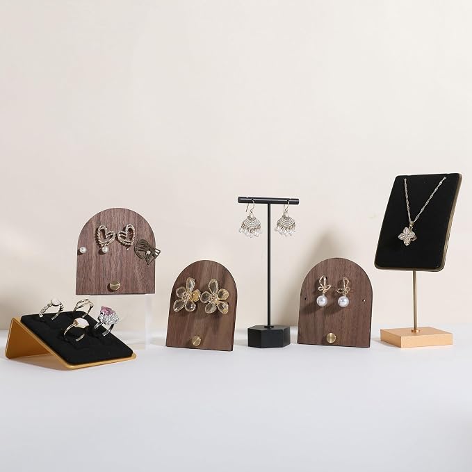 GemeShou 3pcs wooden jewelry earring organizer holder, walnut earring studs - Image 6