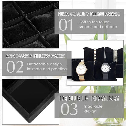 2 Pieces 12 Grid Velvet Watch Tray Jewelry Organizer Stackable Watch Bracelet - Image 3