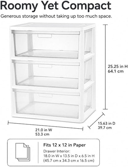 Wide 3 Drawer Plastic Storage Tower Clear Chest Organizer | Clear Removable - Image 2