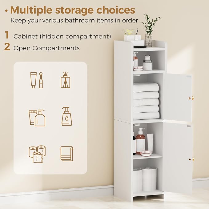 BEWISHOME Small Bathroom Storage Cabinet, 2 Doors Narrow Bathroom Cabinet | - Image 4