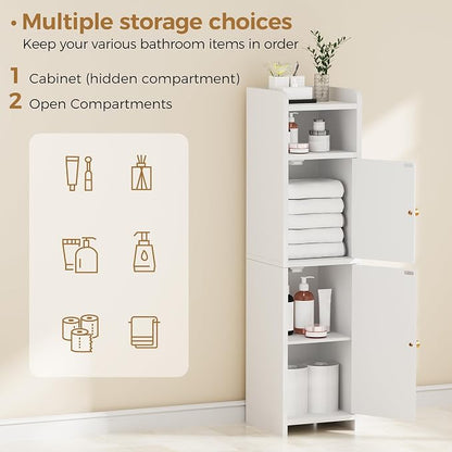 BEWISHOME Small Bathroom Storage Cabinet, 2 Doors Narrow Bathroom Cabinet | - Image 4