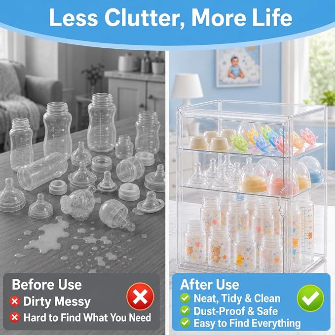 Baby Bottle Storage Organizer for Countertop, X-Large Clear Bottle Organizer - Image 3