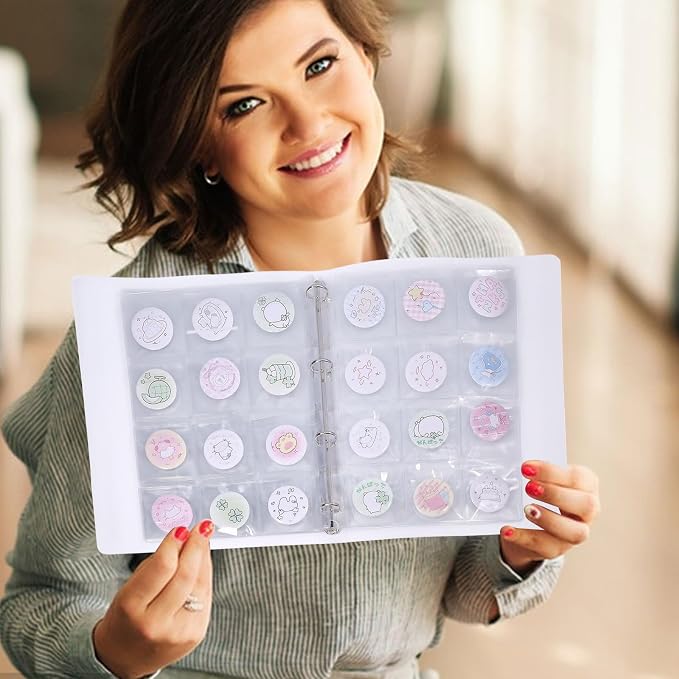 FREEBLOSS 144 Pocket Buttons Badge Pin Storage Book Transparent PVC Button Pins - Image 6