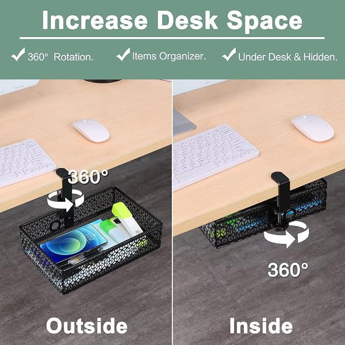 ROSYLINE Drawer Under Desk Storage Organizer, Clamp on Desk Drawer, Under Desk - Image 3