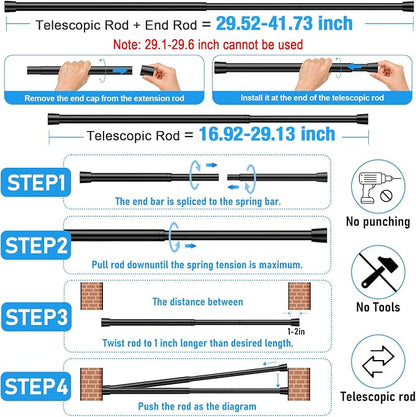 4 Pack Spring Loaded Tension Rod 17-41" Adjustable Curtain Rods No Drill - Image 8