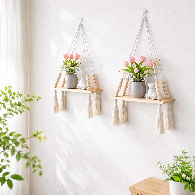 Artilady 2 Pack Wooden Wall Hanging Shelves - Image 5