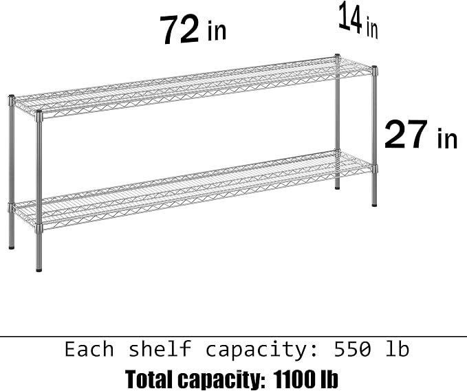 14" Deep x 72" Wide x 27" Height Wire Shelving Kit | 2-Tier | NSF Commercial - Image 3
