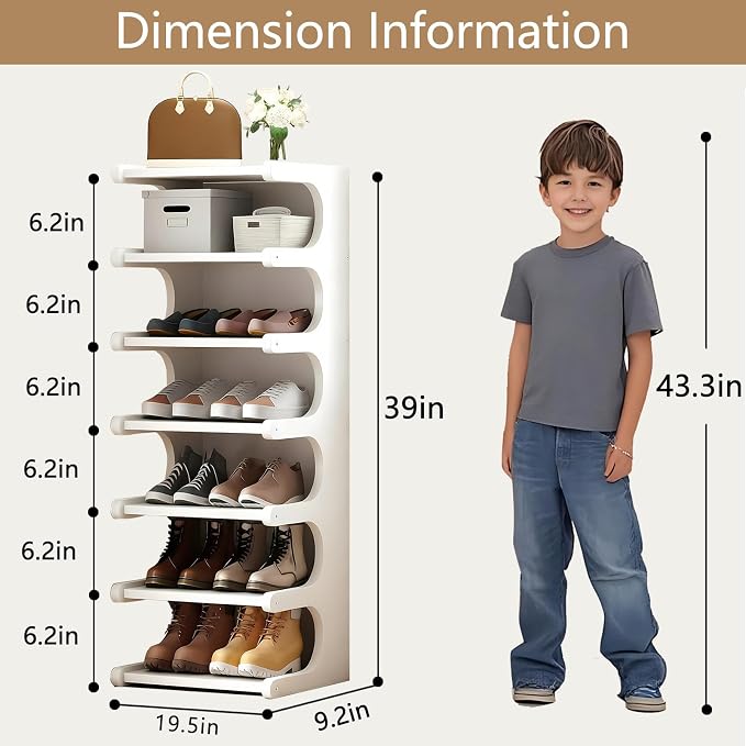 7-Tier Vertical Shoe Rack, Bamboo Free Standing Shoe Rack Shelf, Shoe Storage - Image 2