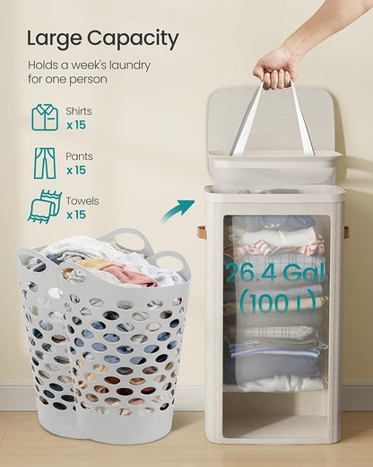 SONGMICS Laundry Basket, 26.4 Gal. Laundry Hamper, Easy Assembly, - Image 4