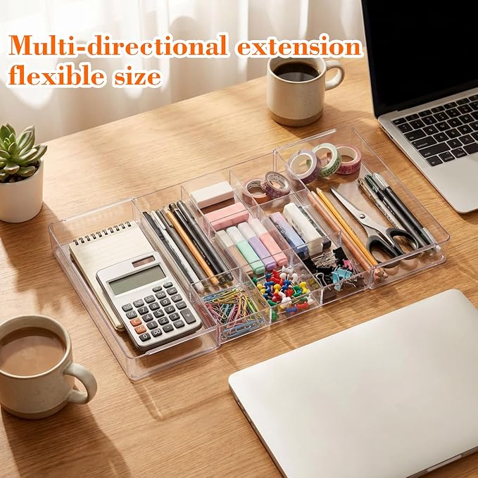 Briwooody 1 Pcs Large Expandable Acrylic Drawer Organizers, Grid Adjustable - Image 3