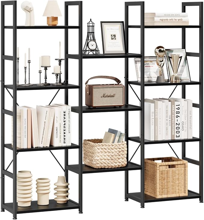 NUMENN Triple Column 4 Tier Bookshelf, Bookcase by NUMENN