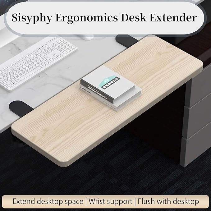 Sisyphy Ergonomics Desk Extender Tray, 21.7x9.5" Punch-Free Clamp on, Foldable - Image 2