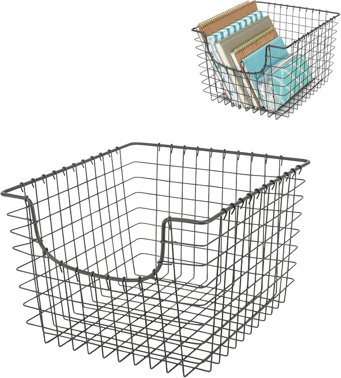 Spectrum Wire Scoop Basket Storage Bin Industrial Gray Medium Metal Wire Basket by Unknown