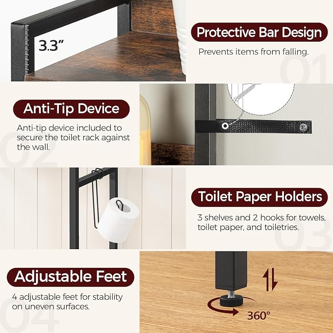 MAHANCRIS Over The Toilet Storage Rack, 3 Tier Bathroom Organizer Over Toilet - Image 5