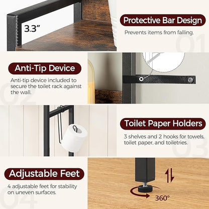 MAHANCRIS Over The Toilet Storage Rack, 3 Tier Bathroom Organizer Over Toilet - Image 5