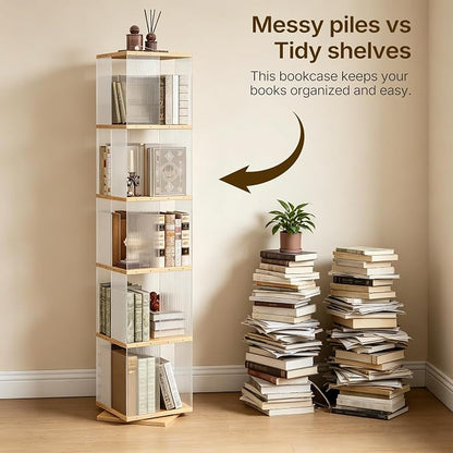 YATINEY 5-Tier Rotating Bookshelf, 360 Spinning Corner Bookcase Tower, - Image 9