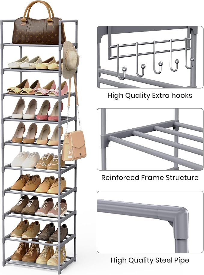 10 Tiers Tall Shoe Rack Narrow 20-24 Pairs Shoe Rack - Image 6