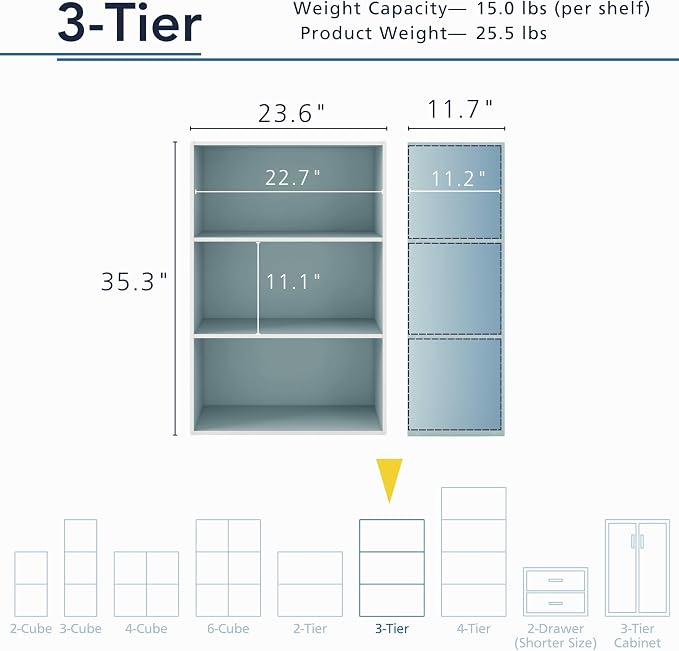 Homes: Inside + Out Apexa 3-Tier Cube Storage Organizer Shelves, Stackable Wood - Image 3
