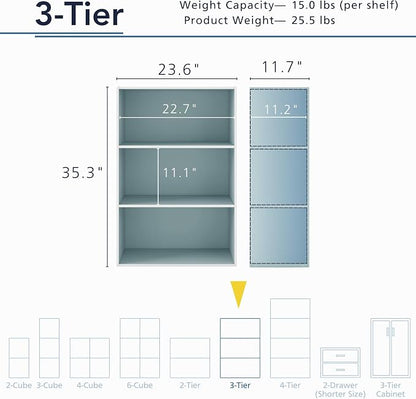 Homes: Inside + Out Apexa 3-Tier Cube Storage Organizer Shelves, Stackable Wood - Image 3