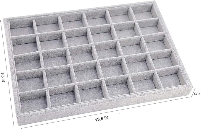 Grey Velvet Stackable 30 Compartments Jewelry Tray Showcase Display Organizer - Image 3