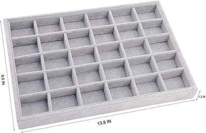 Grey Velvet Stackable 30 Compartments Jewelry Tray Showcase Display Organizer - Image 3