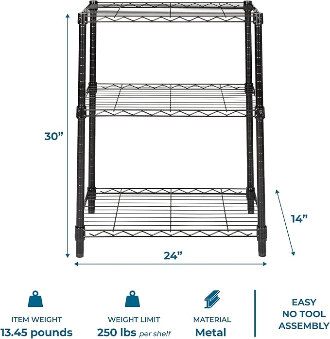 Honey-Can-Do 3-Tier Heavy Duty Adjustable Shelving Unit, 250-lb Per Shelf Metal - Image 3