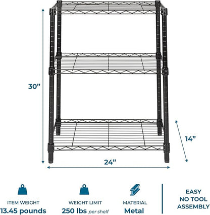 Honey-Can-Do 3-Tier Heavy Duty Adjustable Shelving Unit, 250-lb Per Shelf Metal - Image 3