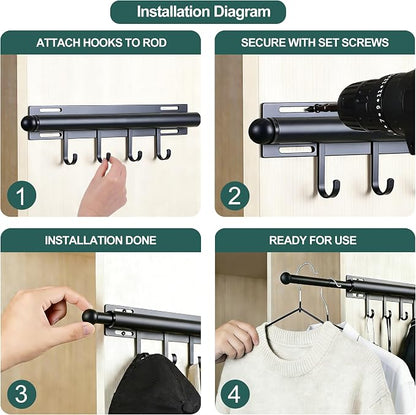12in，Valet Rod，Valet Rod For Closet Pull Out，（Black） Closet Rod，Hanging - Image 3