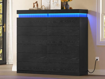 Tall Black 6 Dresser for Bedroom, Sliding Top Storage Space, Modern Wood Drawers - Image 8