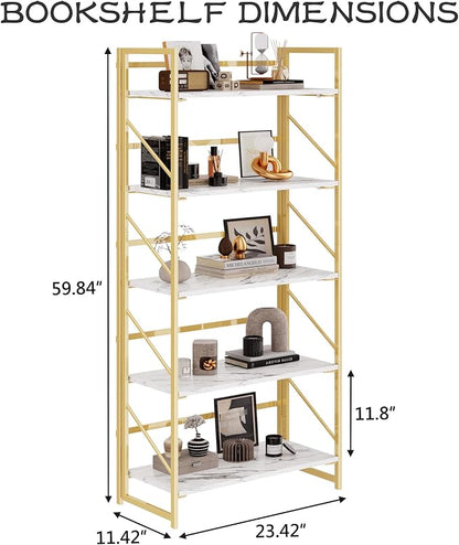 JSB 5 Tier No Assembly Folding Bookshelf, Foldable Storage Bookcase - Image 3
