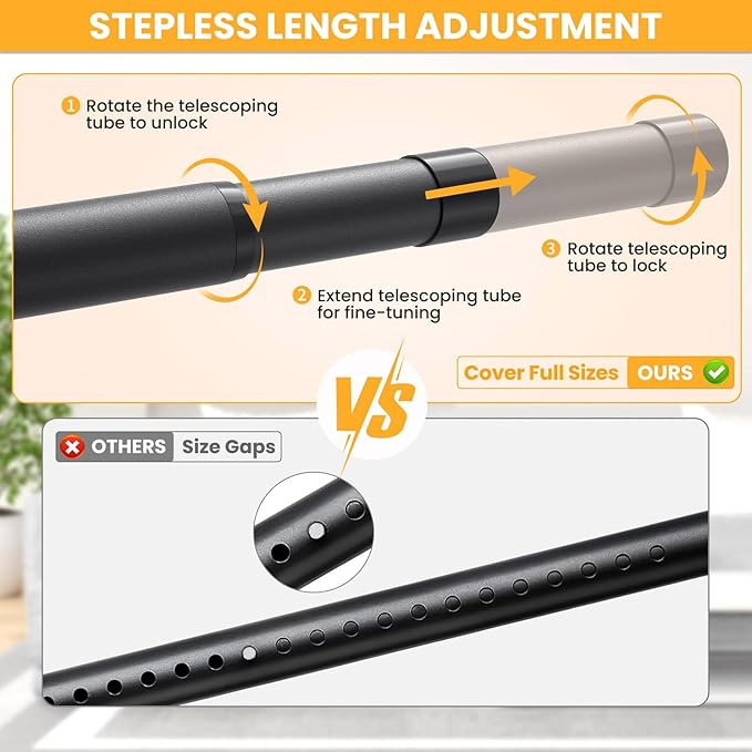 2 Pack Closet Rods for Hanging Clothes, 17-53 Inch No-Cut Stepless Adjustable - Image 2