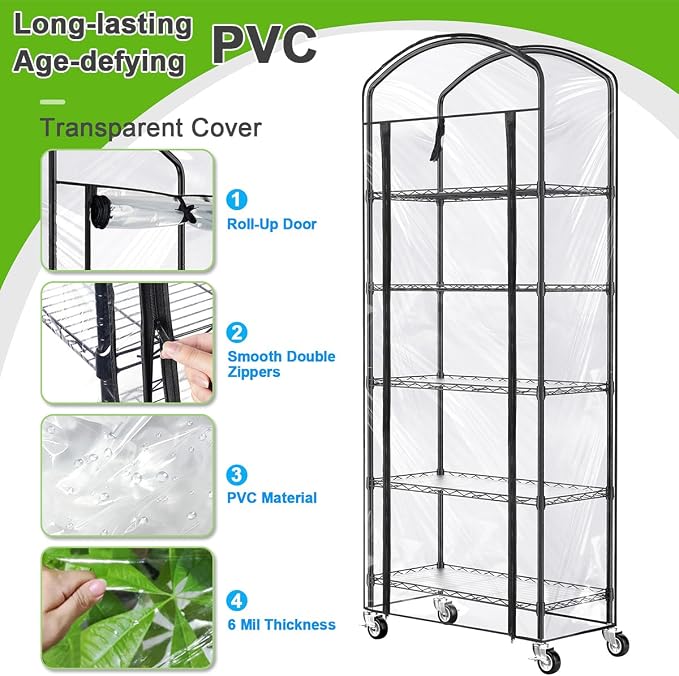 5-Tier Greenhouse with Caster Wheel, Each Shelf Height Adjustable Metal Plant - Image 5