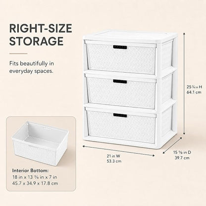 Wide 3-Drawer Plastic Storage Tower, Decorative Organizer Chest, BPA-free - Image 2
